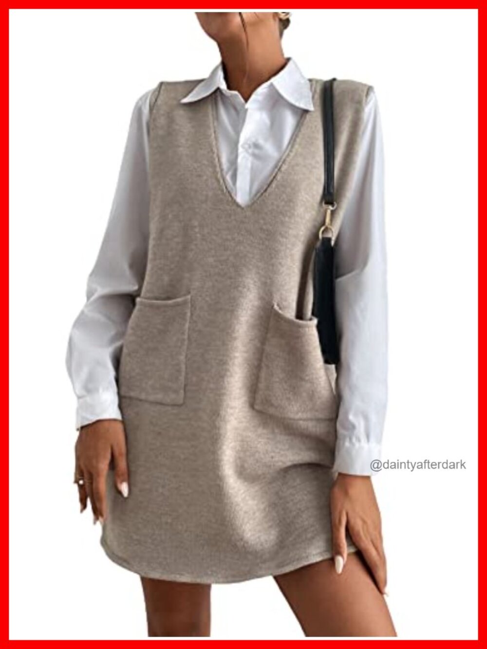 Women's V Neck Sweater Vest Dress Sleeveless Casual Fall Overall Dress